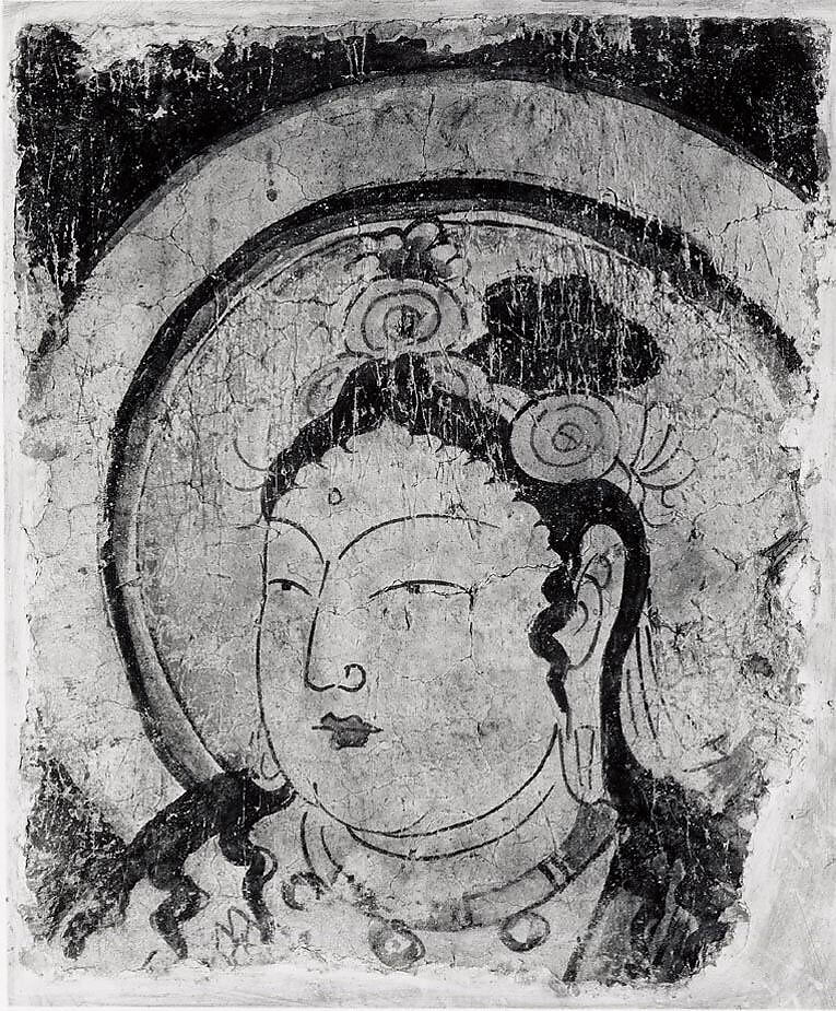 Bodhisattva, Water-based pigment on mud plaster, Xinjiang Uyghur Autonomous Region 