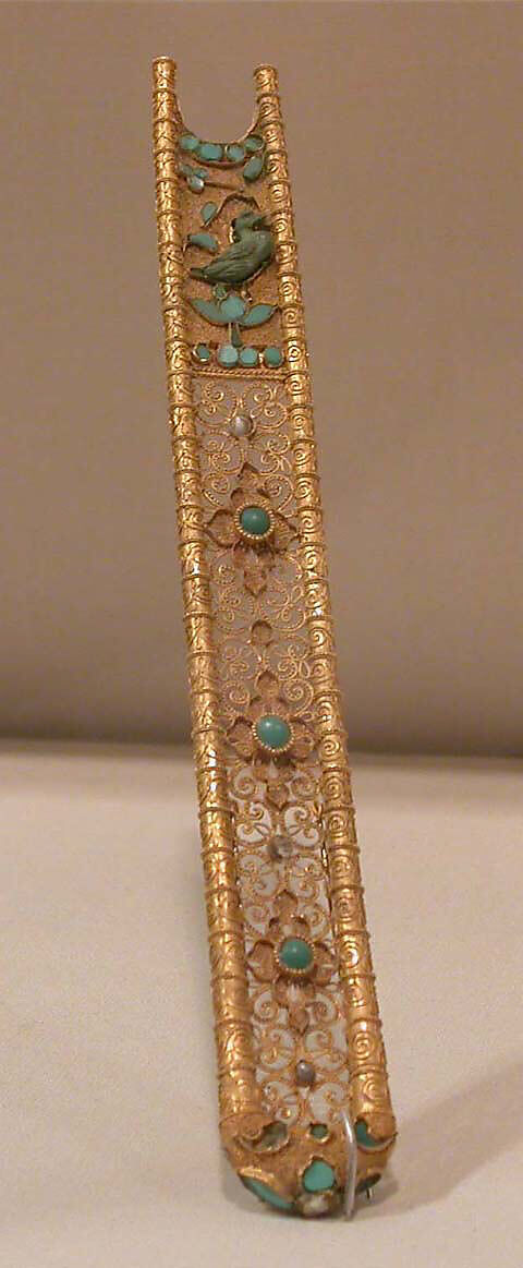 Hair Ornament, Gold inlaid with turquoise, China 