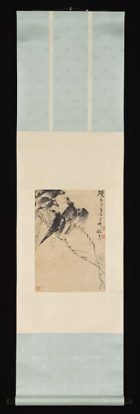 Mynahs, Ni Tian (Chinese, 1855–1919), Hanging scroll; ink and color on paper, China