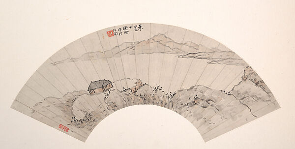 Landscapes, Chen Hengke (Chinese, 1876–1923), Two sides of a folding fan mounted as two album leaves; ink and color on alum paper, China 