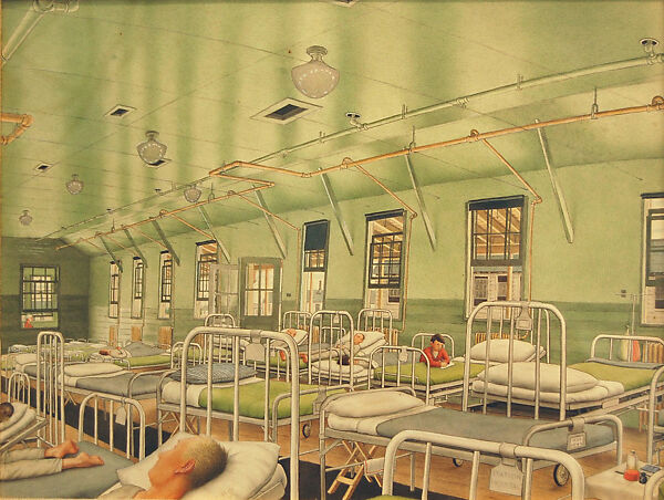 Station Hospital, Robert Smullyan Sloan (American, New York 1915–2013 Boston, Massachusetts), Watercolor and graphite on facing paper of board 