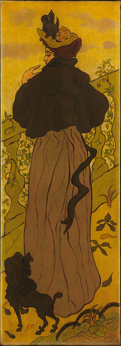 Woman Standing Beside a Balustrade with a Poodle, Paul Ranson (French, Limoges 1864–1909 Paris), Oil on panel 