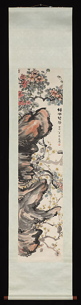 Flourishing Plum and Camellia, Yao Hua (Chinese, 1876–1930), Hanging scroll; ink and color on paper, China