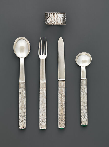 Flatware set, Carl Otto Czeschka (Austrian, Vienna 1878–1960 Hamburg), Silver and malachite 