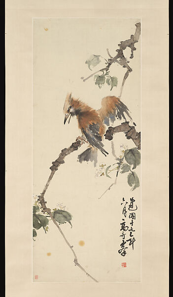 Woodpecker, Gao Qifeng (Chinese, 1889–1933), Hanging scroll; ink and color on alum paper, China 