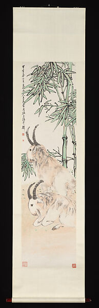 Two Goats, Wang Zhen (Chinese, 1867–1938), Hanging scroll; ink and color on paper, China