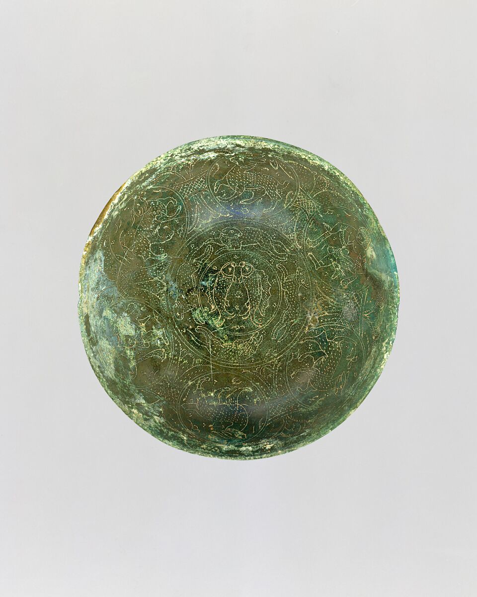 Bowl with double fish, dancers, and animals, Bronze, China (Xinjiang Autonomous Region, Central Asia)