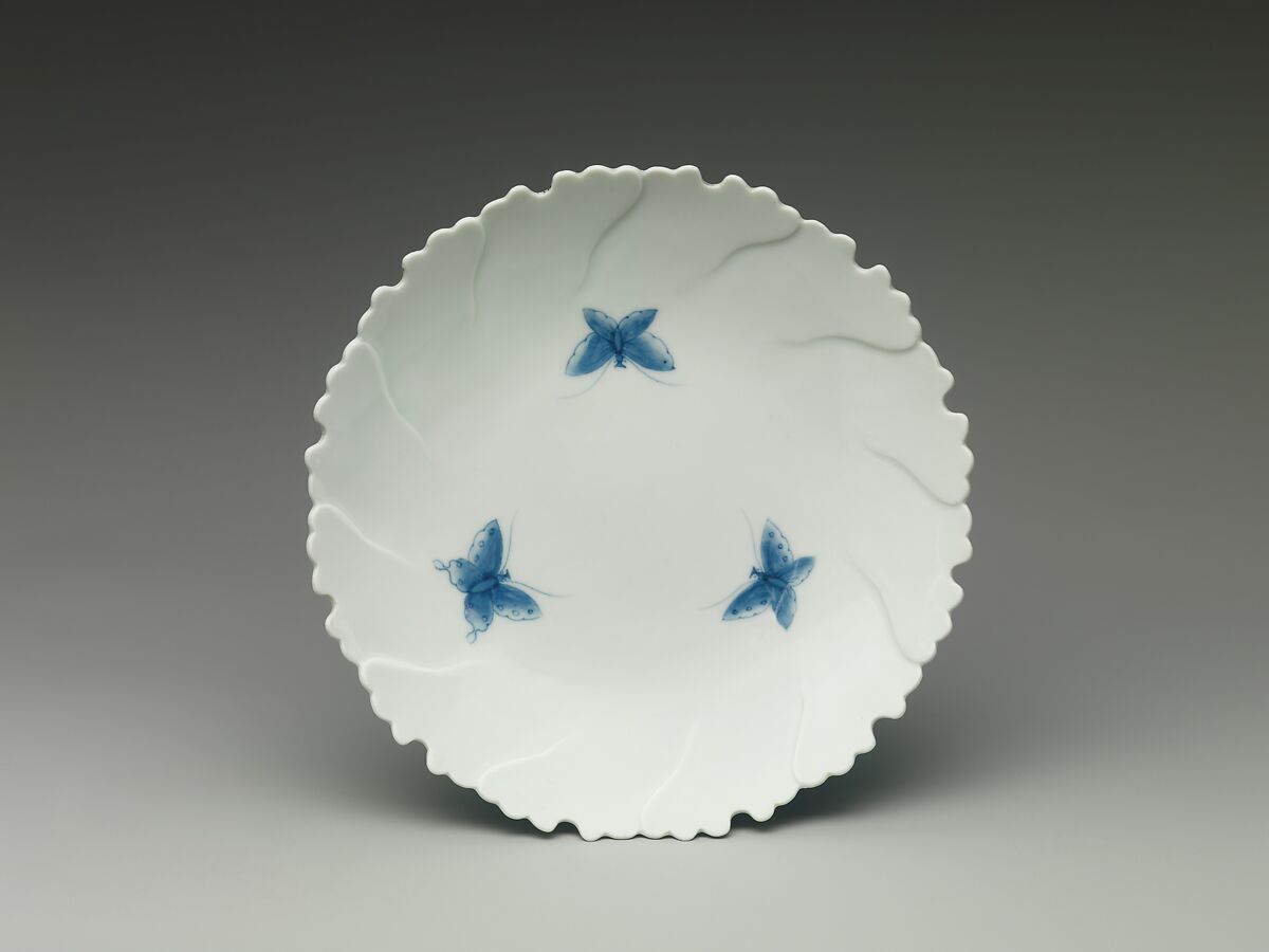 Peony-Shaped Dish with Butterflies, Porcelain with underglaze blue (Nabeshima ware), Japan 