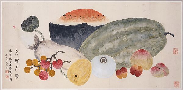 Dish of Iced Summer Fruit, Ding Fuzhi (Chinese, 1879–1946), Album leaf; ink and color on paper, China 