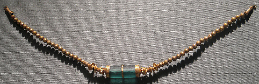 Necklace with a Green Glass Bead, Gold and glass bead, Indonesia (Java) 