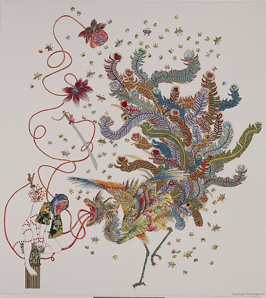 Death, Beauty, and Justice V, Raqib Shaw (Indian, born 1974), Mixed media on paper 