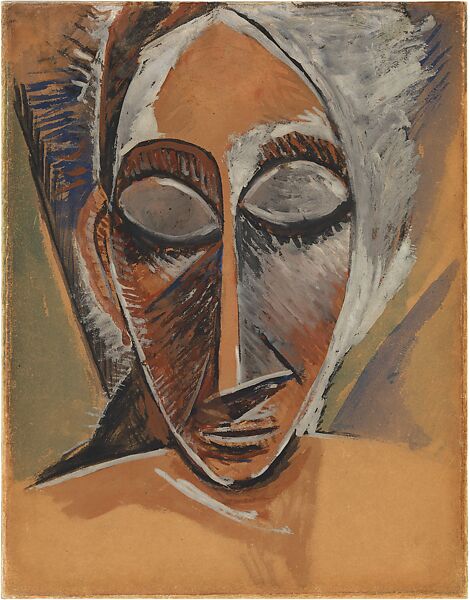 Head of a Woman (Study for "Nude with Drapery"), Pablo Picasso (Spanish, Malaga 1881–1973 Mougins, France), Gouache and watercolor on tan wove paper; subsequently mounted to panel 