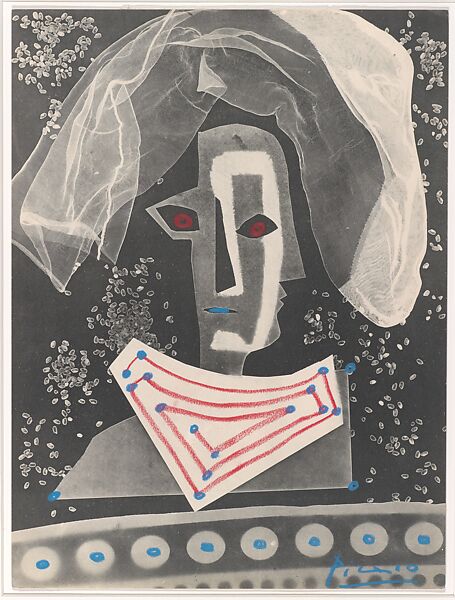 The Bride As She Is, from "Diurnes: Decoupages and Photographs", Pablo Picasso (Spanish, Malaga 1881–1973 Mougins, France), Collotype with red and blue crayon (hand coloring) 