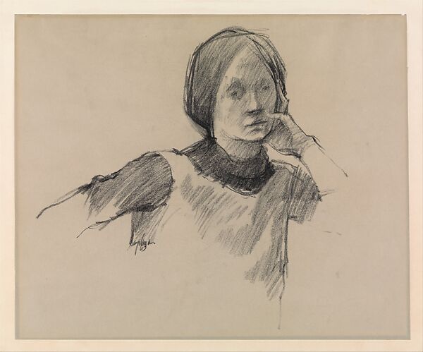 Portrait of a Woman, Richard Segalman (American, born Coney Island, New York, 1934), Charcoal on gray paper 
