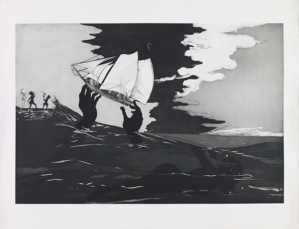 An Unpeopled Land in Uncharted Waters, Kara Walker (American, born Stockton, California, 1969), Etching with aquatint, sugar-lift, spit-bite and dry-point 
