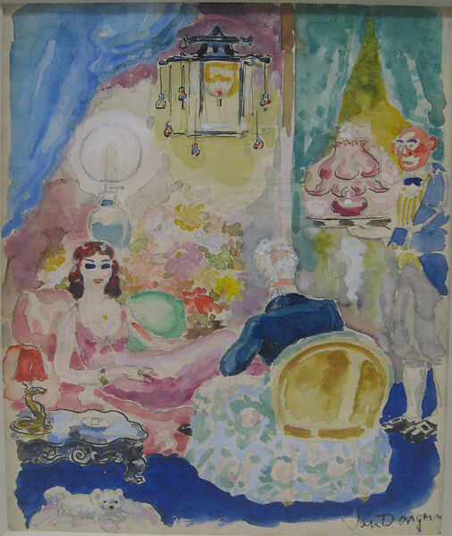 "Odette et Swann" Illustration to Proust's "La Recherche du Temps Perdu", Kees van Dongen (French (born The Netherlands) 1877–1968), Gouache, watercolor, ink, and graphite on paper 