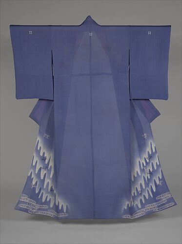 Unlined Summer Kimono (Hito-e) with Plovers in Flight over Stylized Waves

