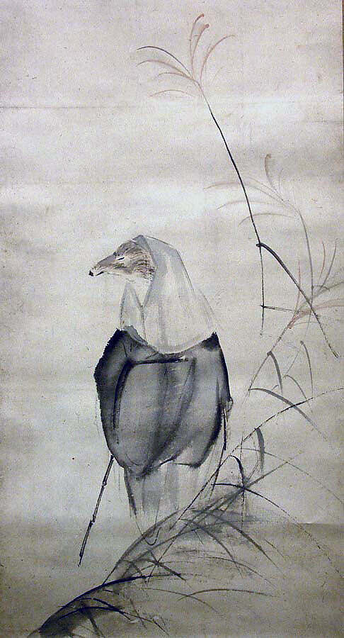 Hakuzosu the Fox-Spirit, Ōtagaki Rengetsu (Japanese, 1791–1875), Hanging scroll; ink, color, and silver on paper, Japan 