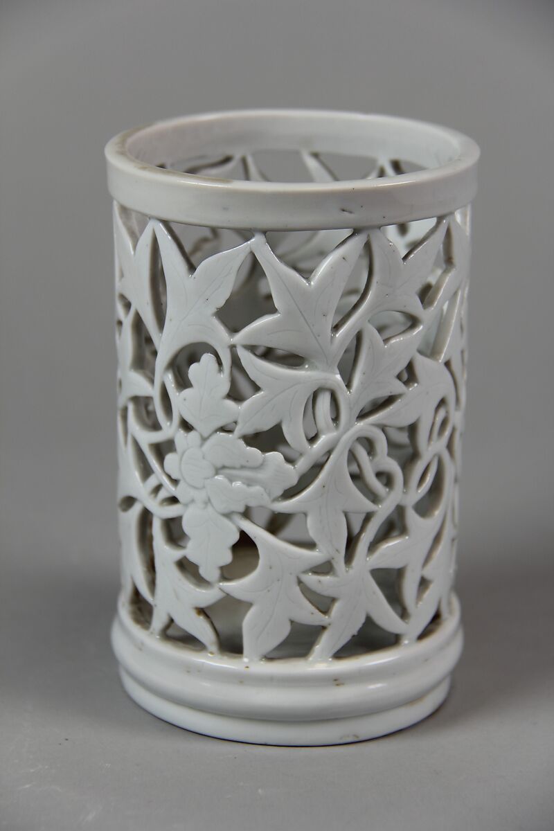 Brushpot, Porcelain with low-relief decoration under clear glaze, Dehua ware (blanc de chine), China