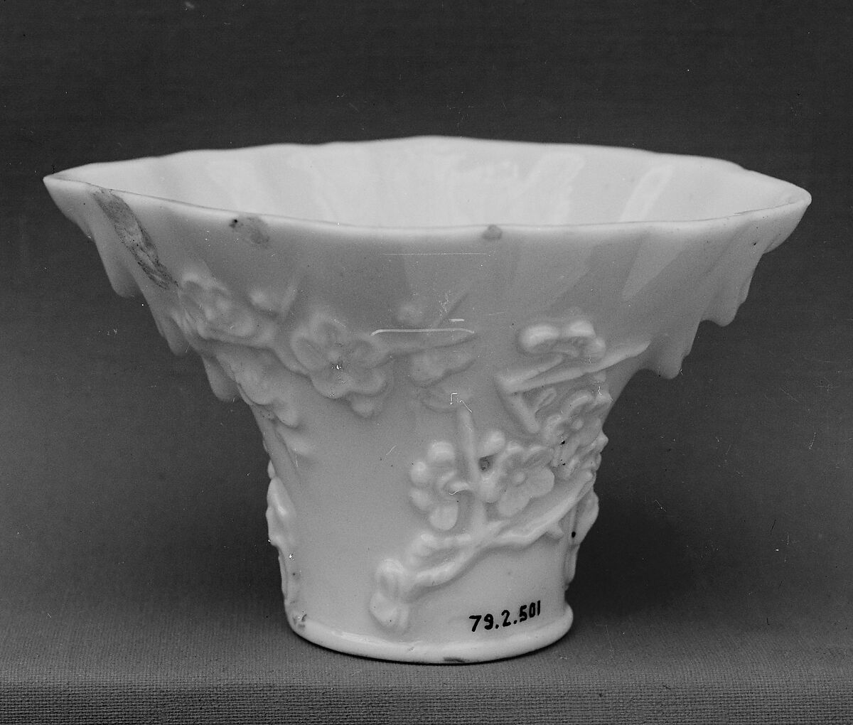 Cup, Porcelain with low-relief decoration under a clear glaze, Dehua ware (blanc de chine), China 
