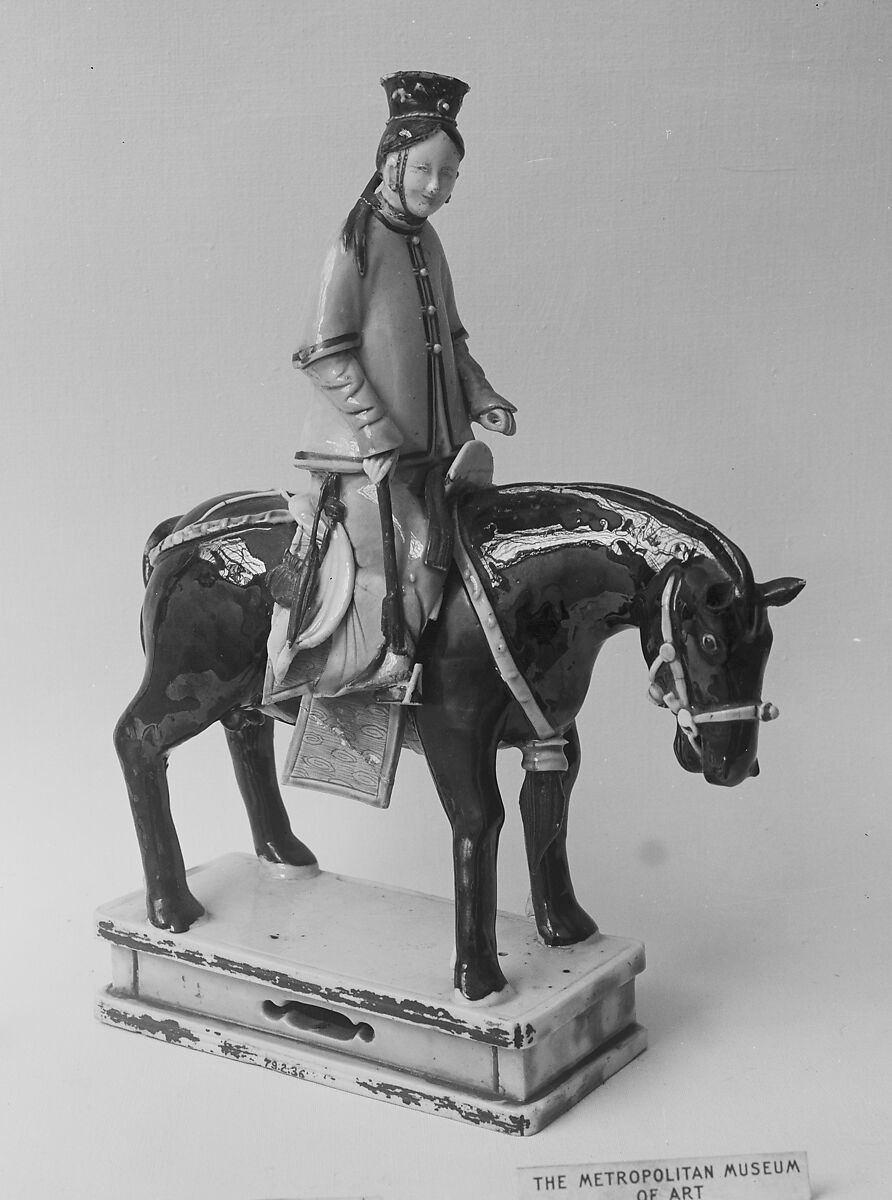 Figure of Lady on Horseback, Porcelain with colored glazes, China 