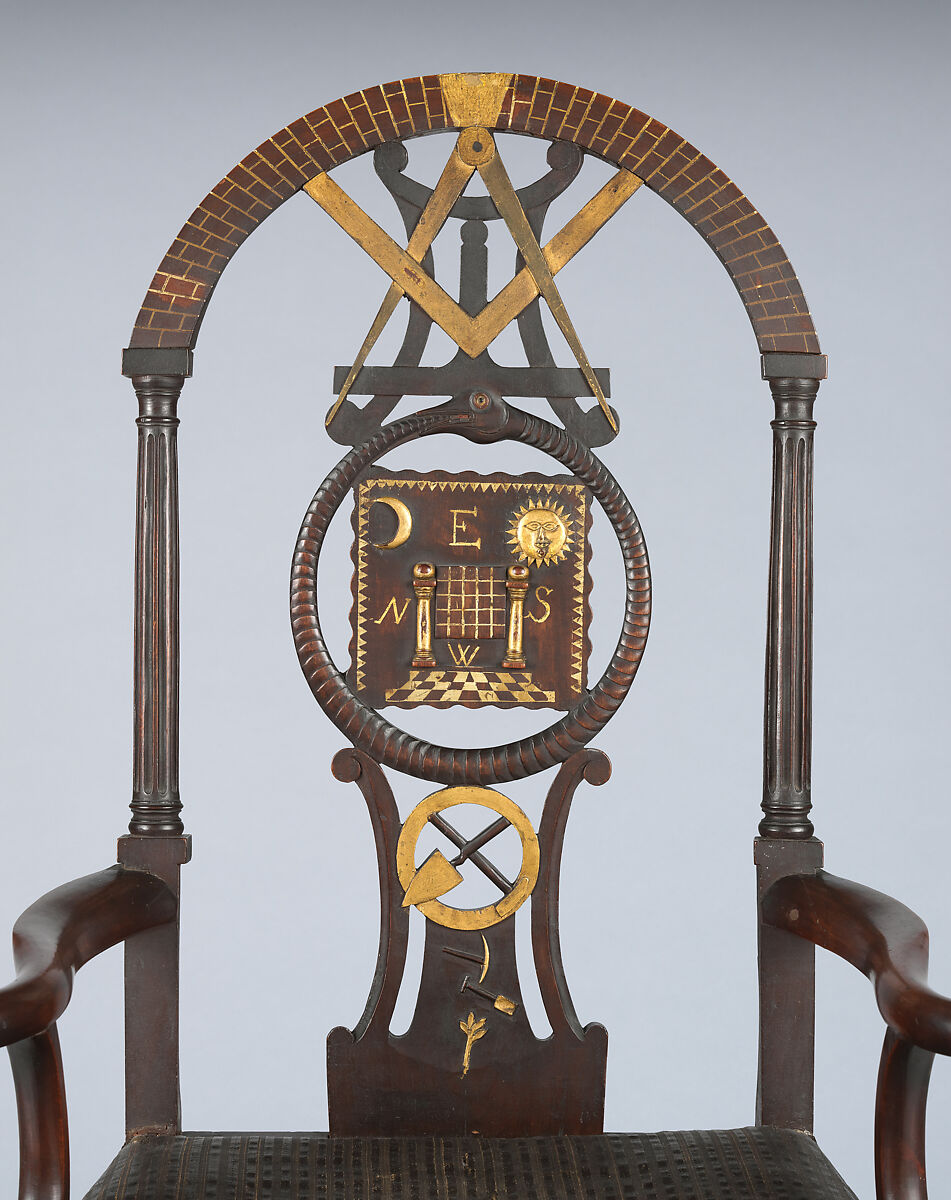 Masonic Armchair, Painted mahogany, maple; horsehair, linen, upholstery foundation (original), American