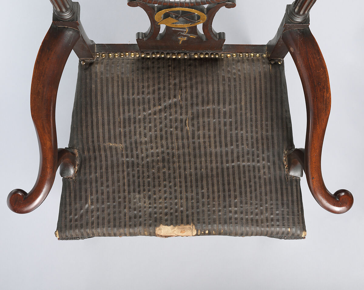 Masonic Armchair, Painted mahogany, maple; horsehair, linen, upholstery foundation (original), American