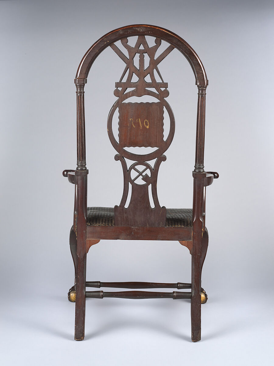 Masonic Armchair, Painted mahogany, maple; horsehair, linen, upholstery foundation (original), American