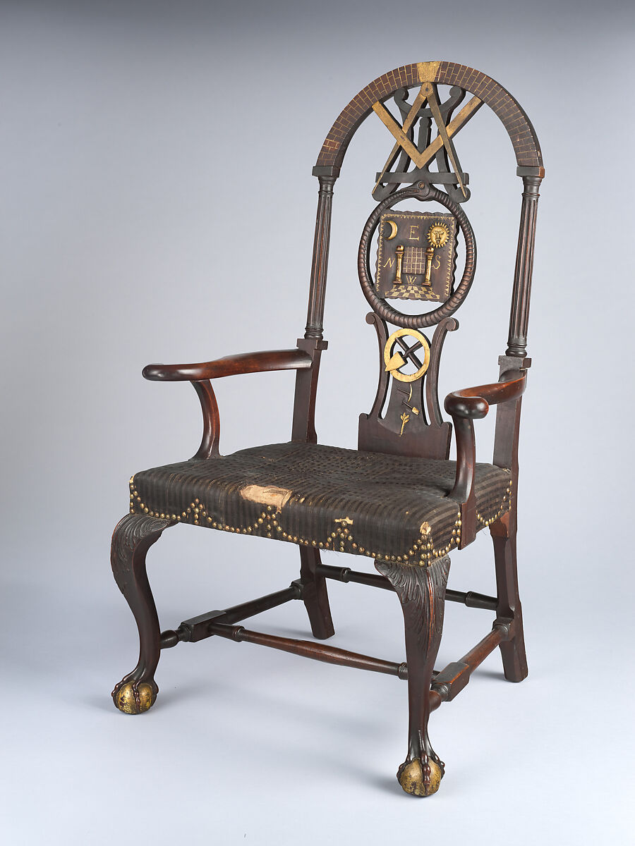 Masonic Armchair, Painted mahogany, maple; horsehair, linen, upholstery foundation (original), American
