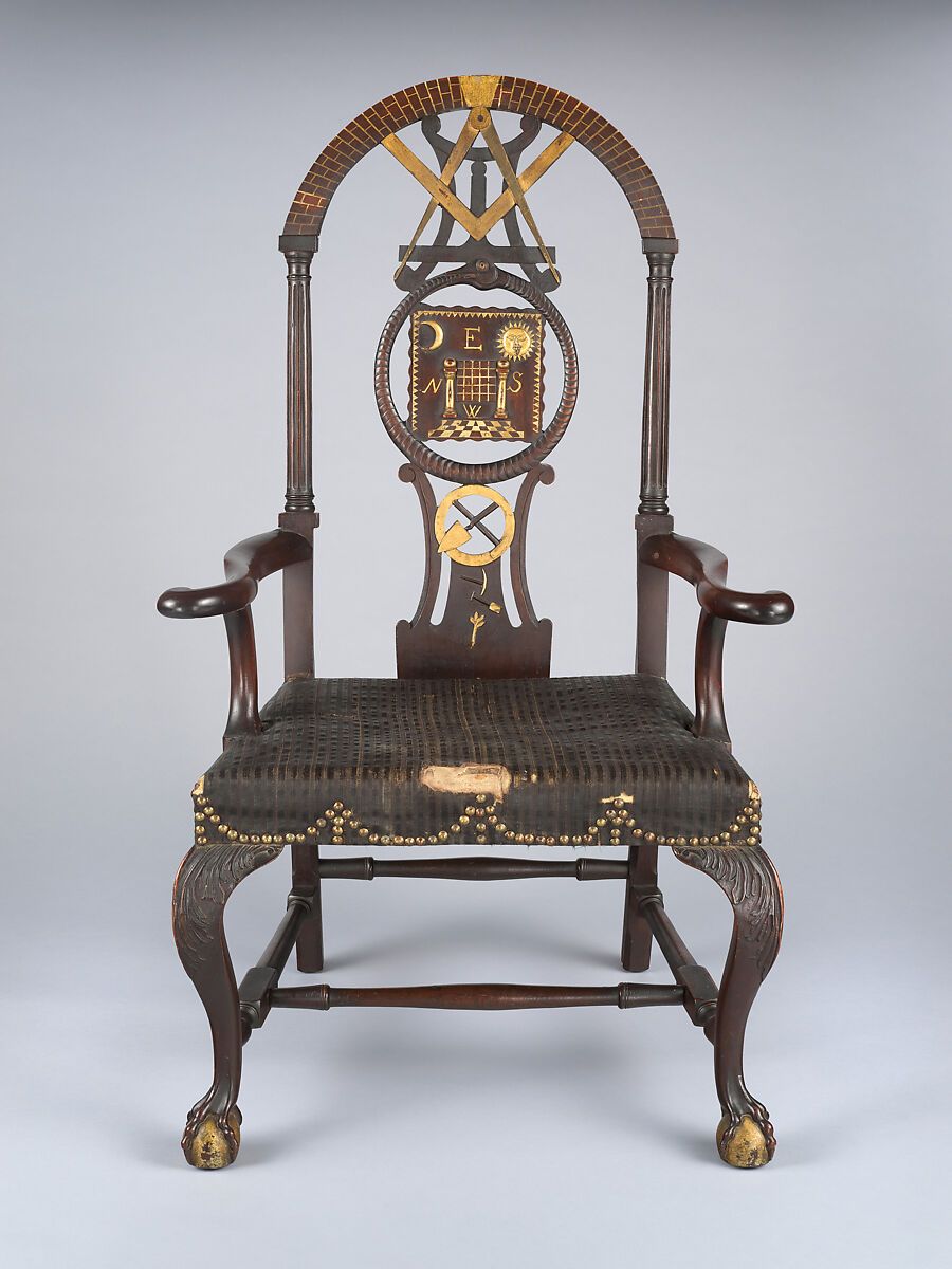 Masonic Armchair, Painted mahogany, maple; horsehair, linen, upholstery foundation (original), American 