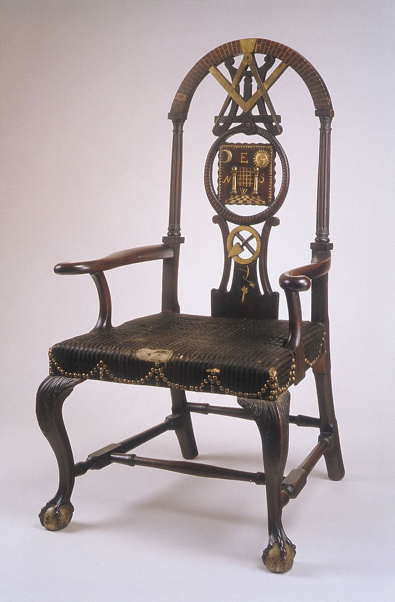 Masonic Armchair, Painted mahogany, maple; horsehair, linen, upholstery foundation (original), American