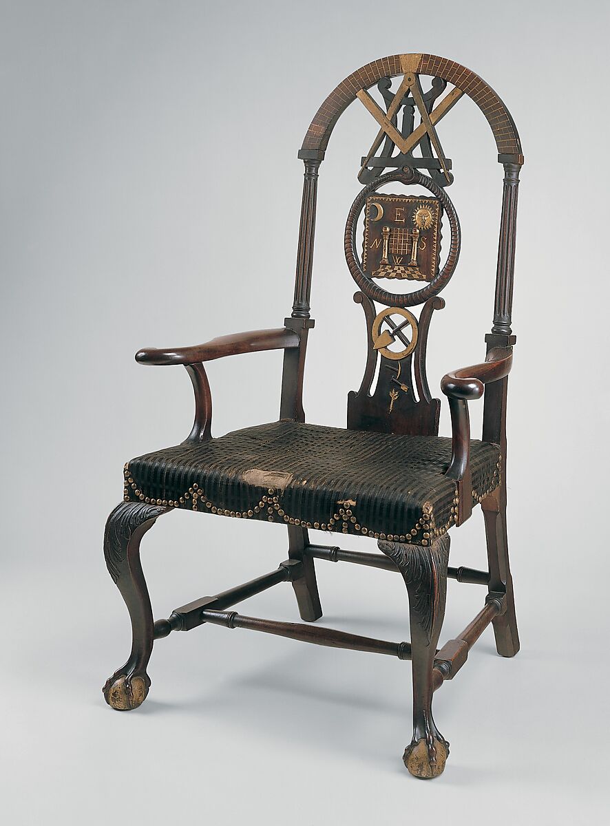 Masonic Armchair, Painted mahogany, maple; horsehair, linen, upholstery foundation (original), American