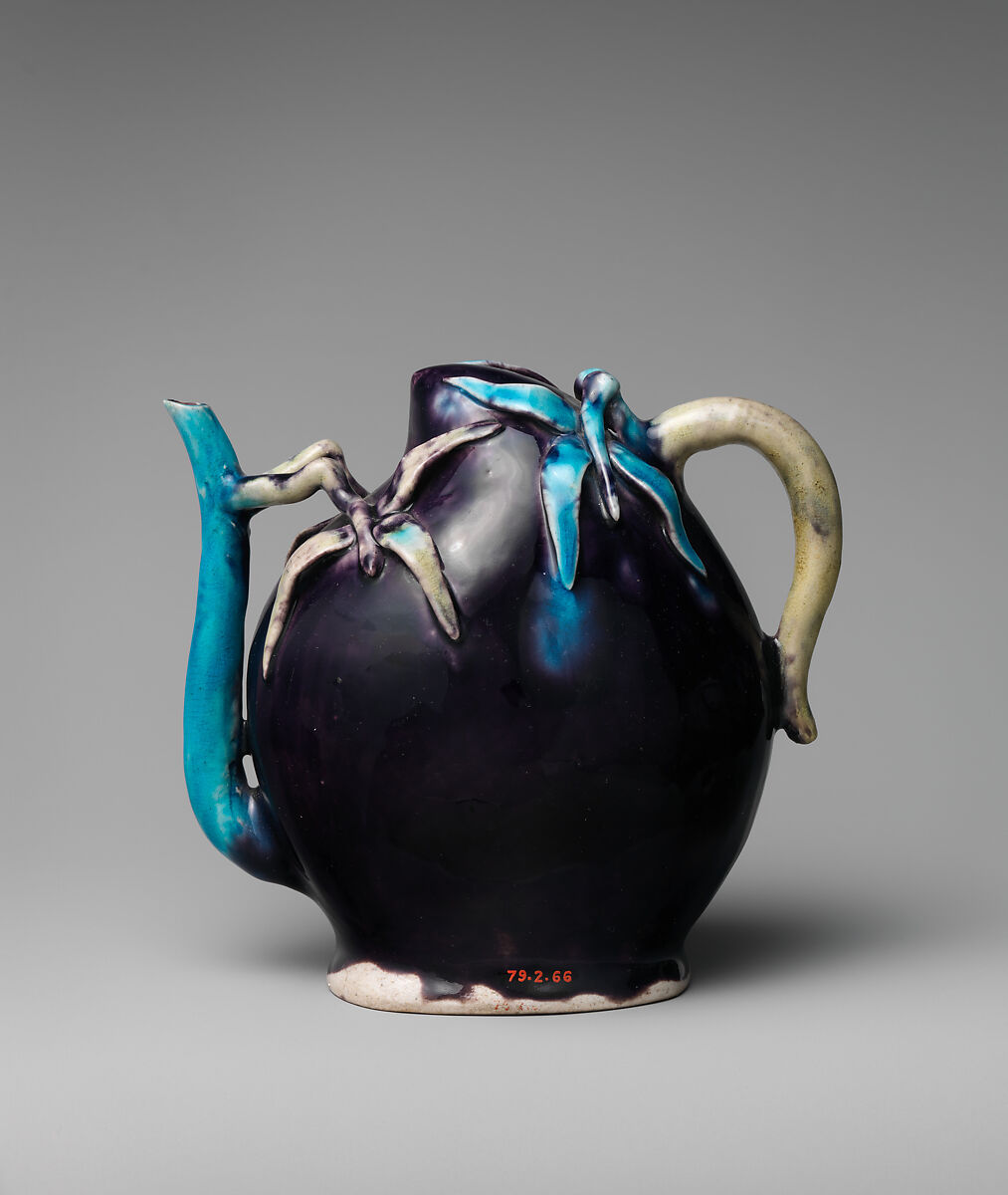 Wine Pot in Shape of a Peach, Porcelain with raised decoration and colored glazes (Jingdezhen ware), China 