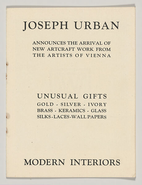 Joseph Urban Announces the arrival of new Artcraft work from the Artists of Vienna Modern Interiors, Joseph Urban (American (born Austria), Vienna 1872–1933 New York), Color lithograph (cover); photomechanical print (three bifolios)