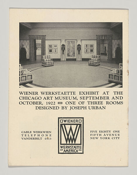 Joseph Urban Announces the arrival of new Artcraft work from the Artists of Vienna Modern Interiors, Joseph Urban (American (born Austria), Vienna 1872–1933 New York), Color lithograph (cover); photomechanical print (three bifolios)