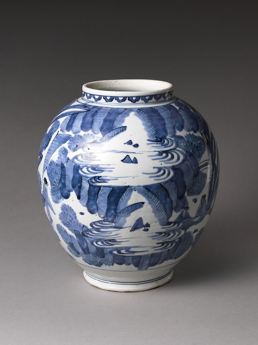 Vase with Figures in Landscape, Porcelain painted with cobalt blue under transparent glaze (Hizen ware), Japan 