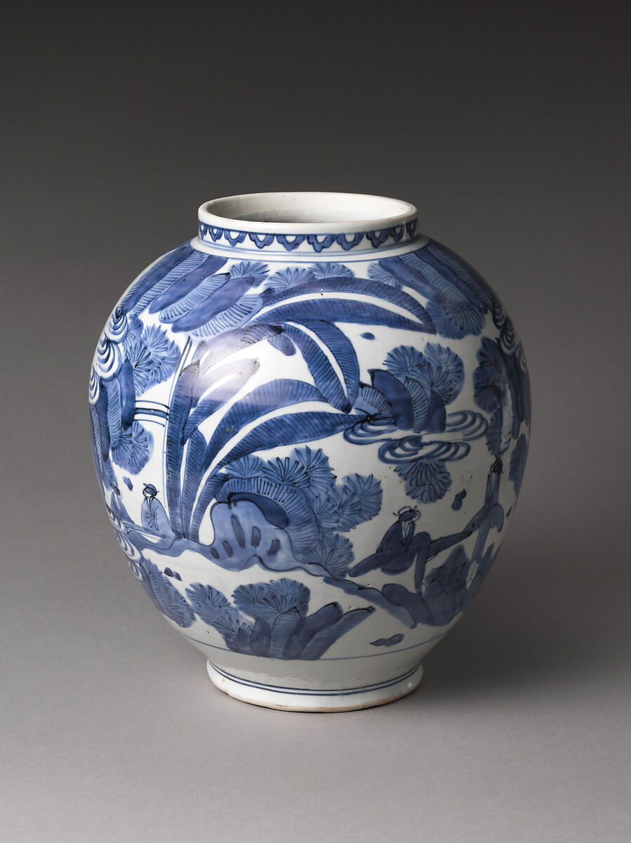 Vase with Figures in Landscape, Porcelain painted with cobalt blue under transparent glaze (Hizen ware), Japan