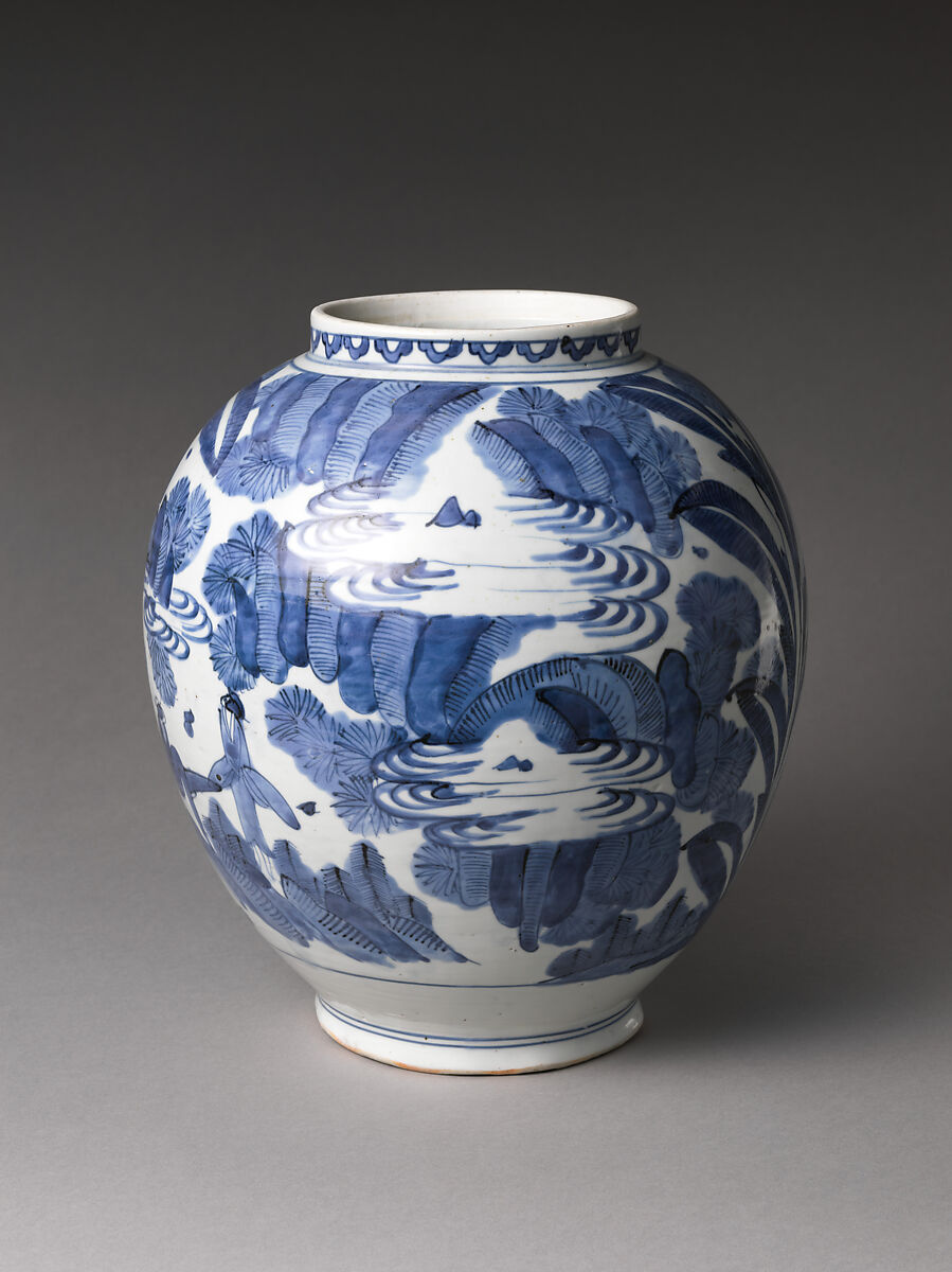 Vase with Figures in Landscape, Porcelain painted with cobalt blue under transparent glaze (Hizen ware), Japan
