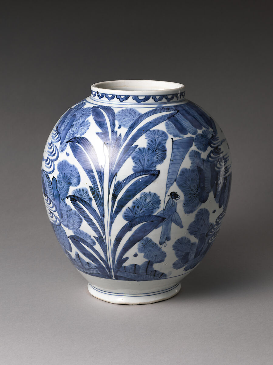 Vase with Figures in Landscape, Porcelain painted with cobalt blue under transparent glaze (Hizen ware), Japan