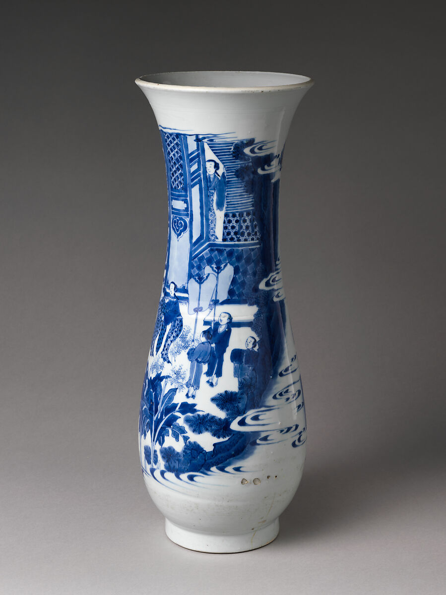 Vase with Figures in Landscape, Porcelain with incised decoration painted in cobalt blue under transparent glaze (Jingdezhen ware), China