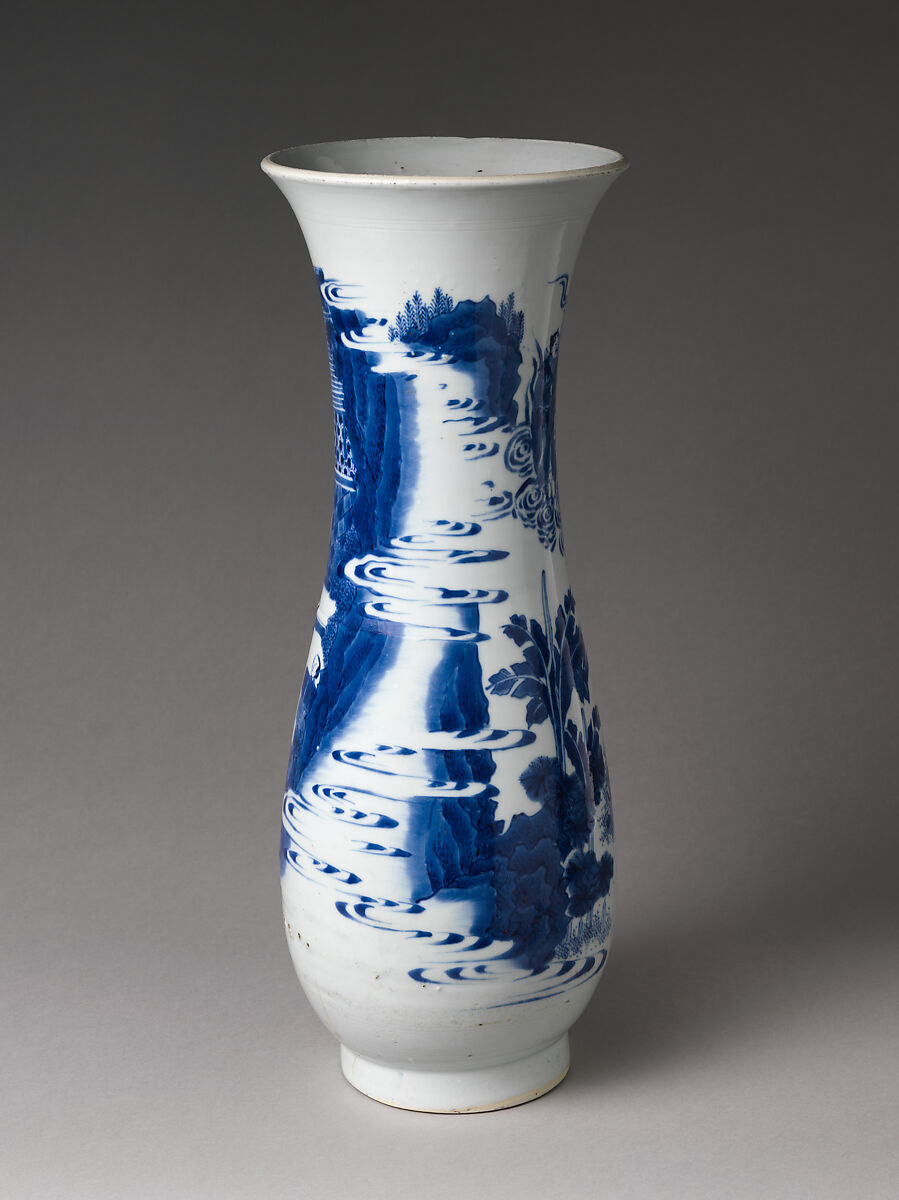 Vase with Figures in Landscape, Porcelain with incised decoration painted in cobalt blue under transparent glaze (Jingdezhen ware), China