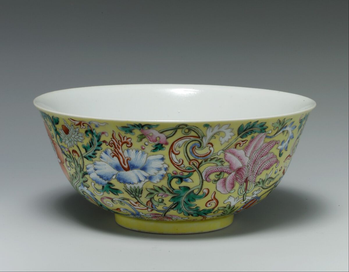 Bowl with imaginary composite flowers, Porcelain painted with overglaze enamels (Jingdezhen ware), China 