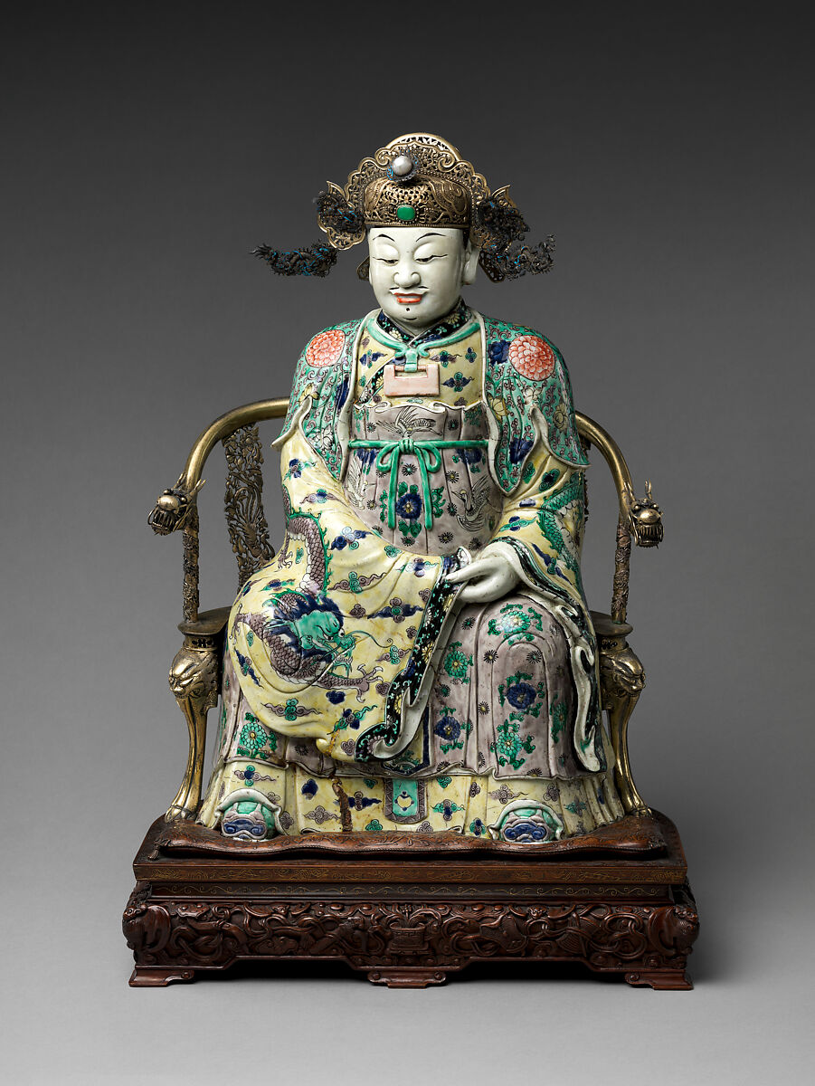Figure, possibly the God of Wealth in His Civil Aspect, Porcelain painted in famille verte enamels on the biscuit and on the glaze, China 