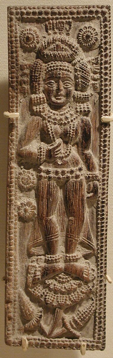 Plaque with the Goddess Durga Standing on a Lotus, Wood, India (West Bengal) 