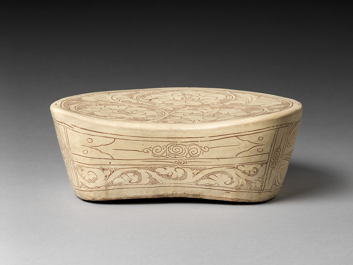 Pillow with Peonies, Stoneware with sgraffito decoration (Cizhou ware), China