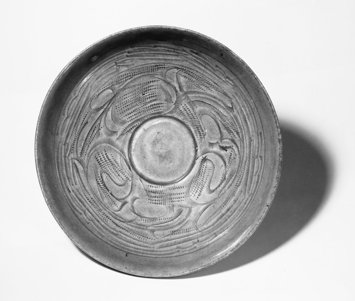 Bowl, Stoneware with carved and stippled decoration under celadon glaze, China