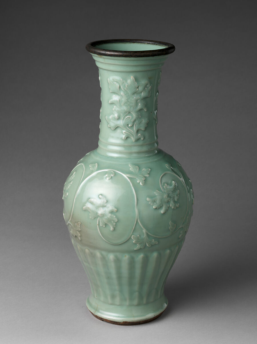 Vase with Peony Scrolls, Porcelain with molded decoration under celadon glaze (Longquan ware), China 