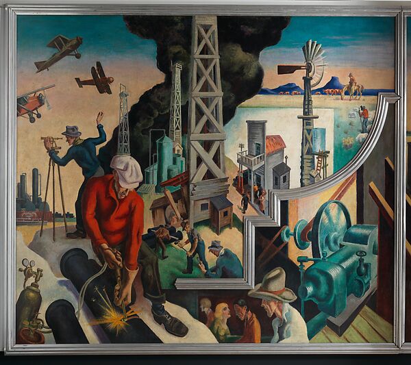 America Today, Thomas Hart Benton (American, Neosho, Missouri 1889–1975 Kansas City, Missouri), Ten panels: Egg tempera with oil glazing over Permalba on a gesso ground on linen mounted to wood panels with a honeycomb interior