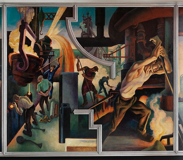 America Today, Thomas Hart Benton (American, Neosho, Missouri 1889–1975 Kansas City, Missouri), Ten panels: Egg tempera with oil glazing over Permalba on a gesso ground on linen mounted to wood panels with a honeycomb interior