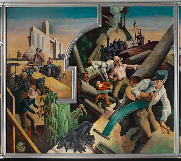 America Today, Thomas Hart Benton (American, Neosho, Missouri 1889–1975 Kansas City, Missouri), Ten panels: Egg tempera with oil glazing over Permalba on a gesso ground on linen mounted to wood panels with a honeycomb interior